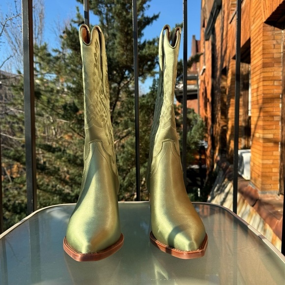 New Free People Jeffrey Campbell Dagget Western Leather Boots Green Spring - Picture 3 of 10